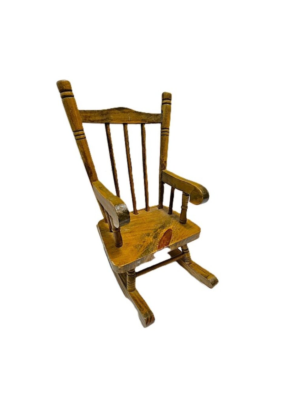 Vintage Miniature Wooden Rocking Chair – Doll or Teddy Bear Size – Solid Wood
